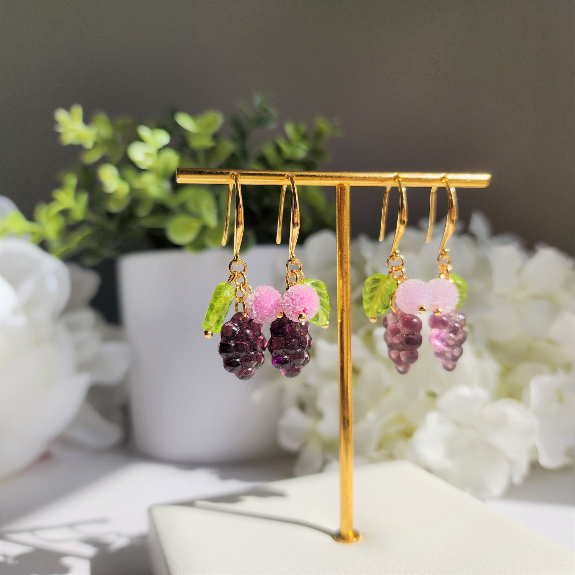 Candy sweet grapes earrings, Grape dangle earrings, fruit earrings, gift for her