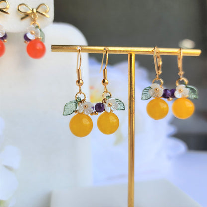 Jade Orange earrings, Natural Jade orange dangle earrings, food earrings, fruit earrings, Gift for her
