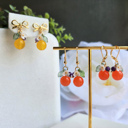 Jade Orange earrings, Natural Jade orange dangle earrings, food earrings, fruit earrings, Gift for her