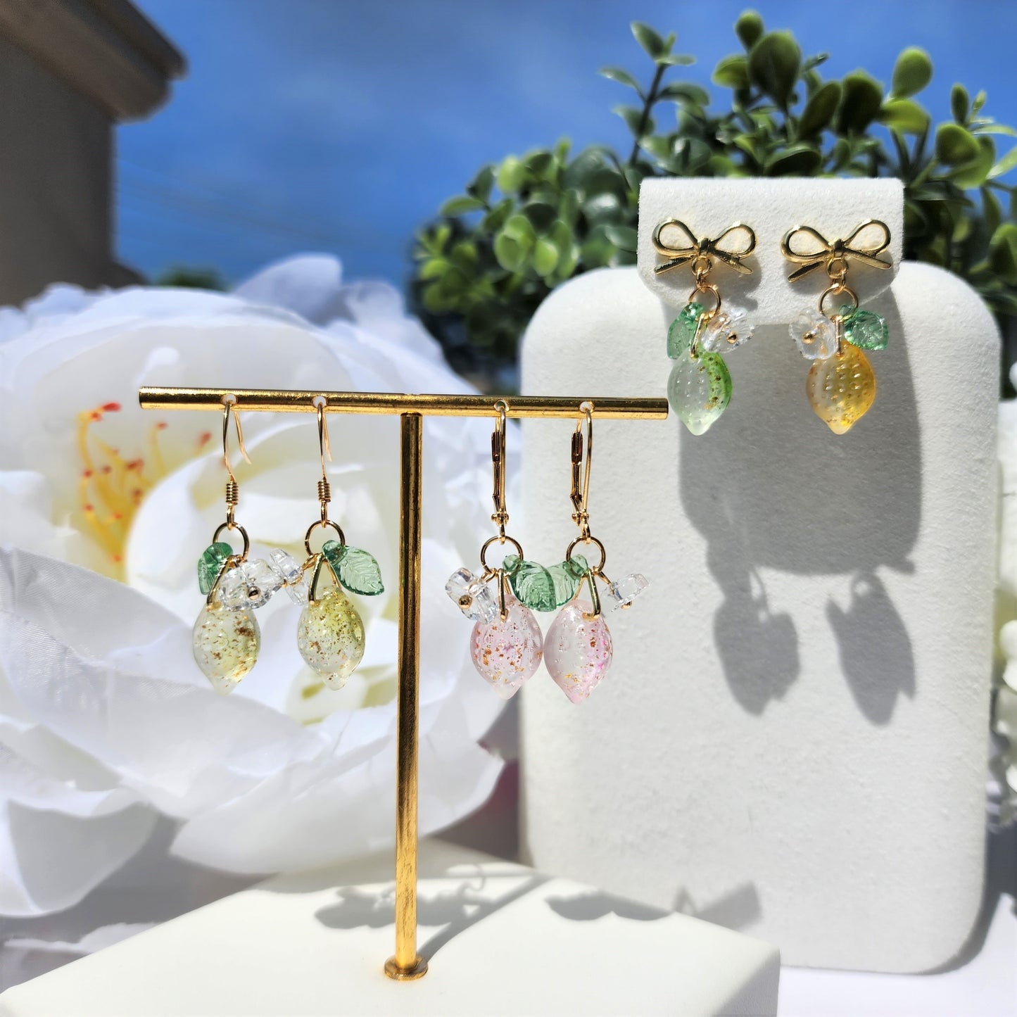 Sparkling lemon earrings, fruit earrings, food earring, unique cute lemon dangle earrings, gift for her