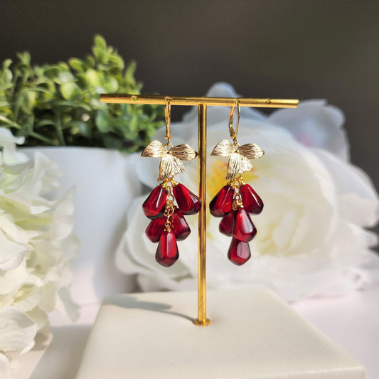 Pomegranate seed earrings, Red pink drop earrings, Fruit earrings, Food earrings, Gift for her, Pink pomegranate seed earrings