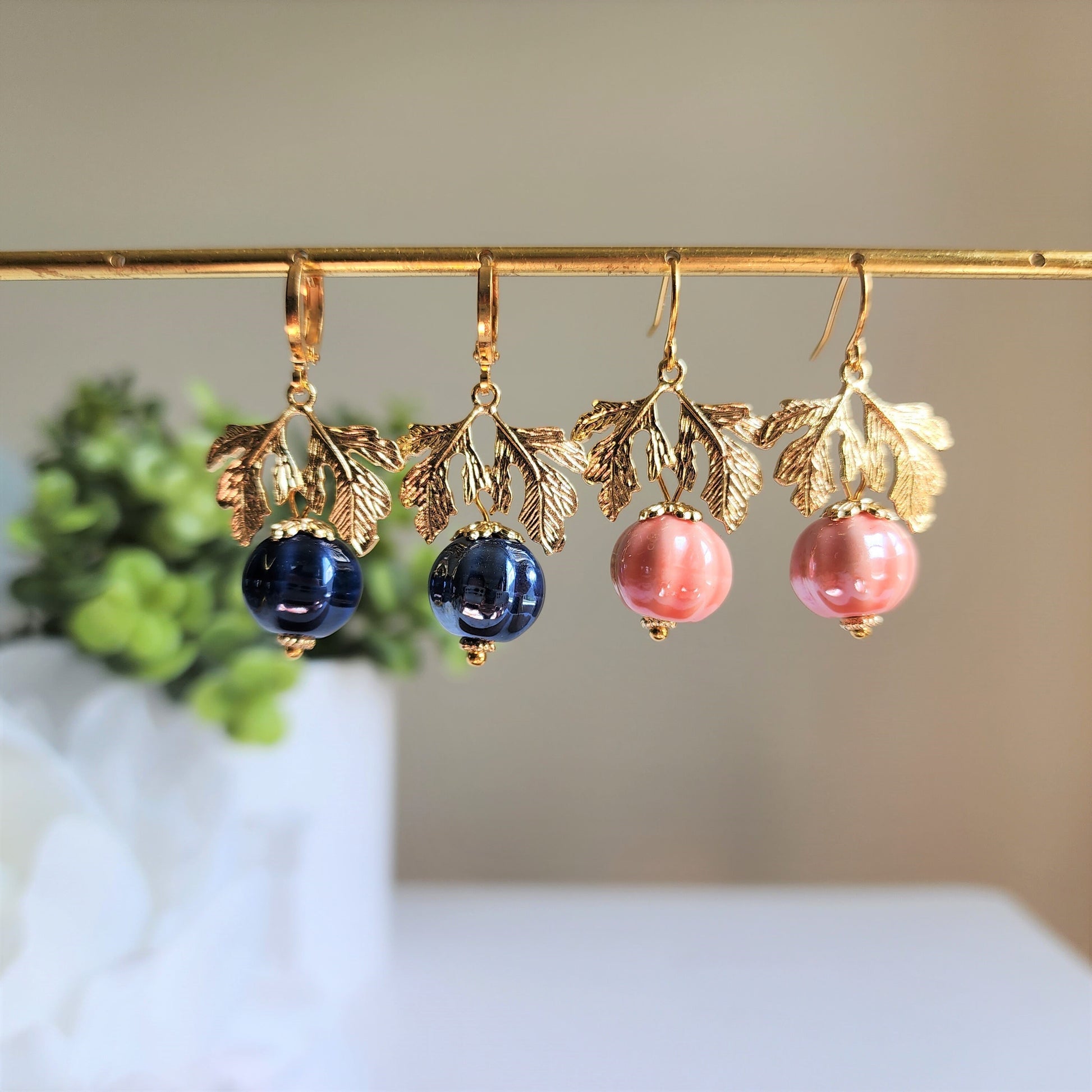 Pumpkin earrings, gold leaf and ceramic shine pumpkin earrings, unique fall drop earrings, autumn halloween thanksgiving, food earrings