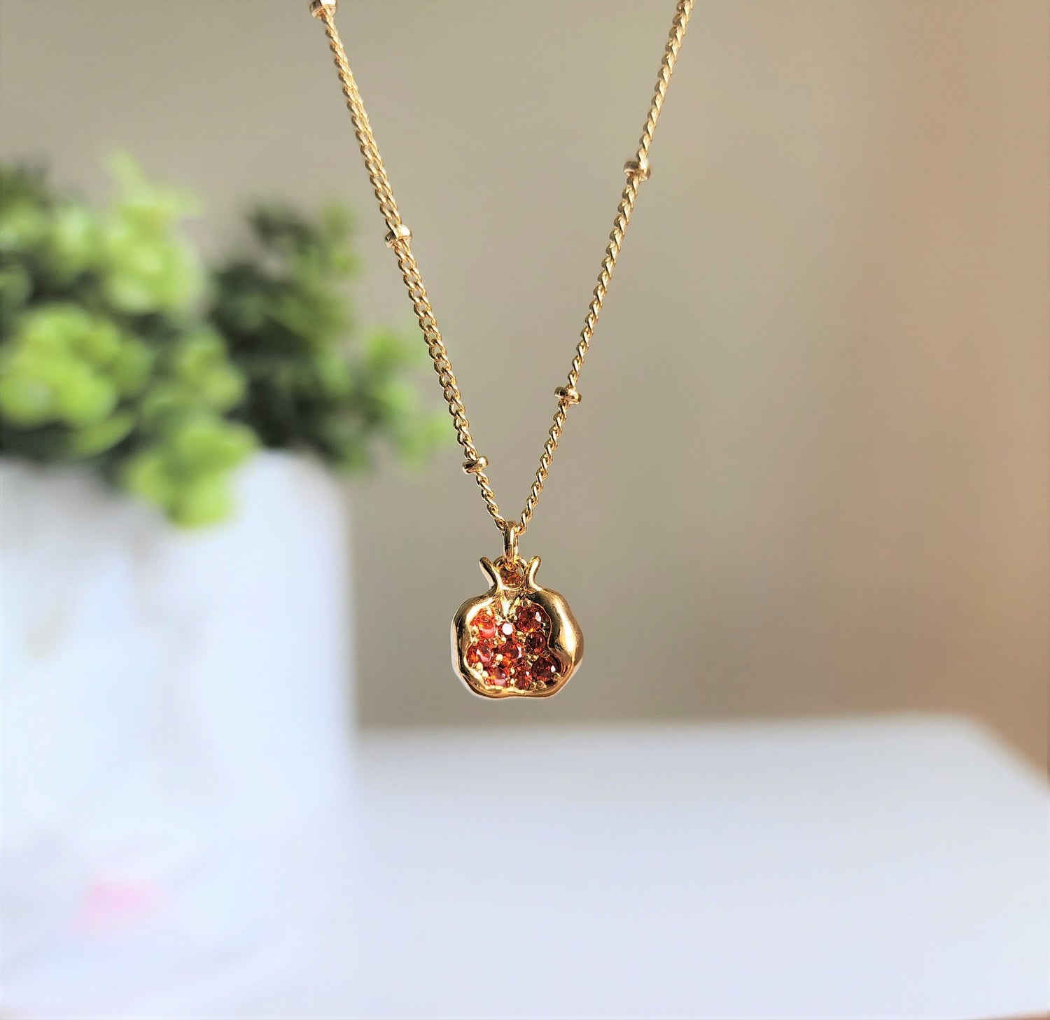 Gold pomegranate necklace, pomegranate fruit necklace, Food necklace, gift for her