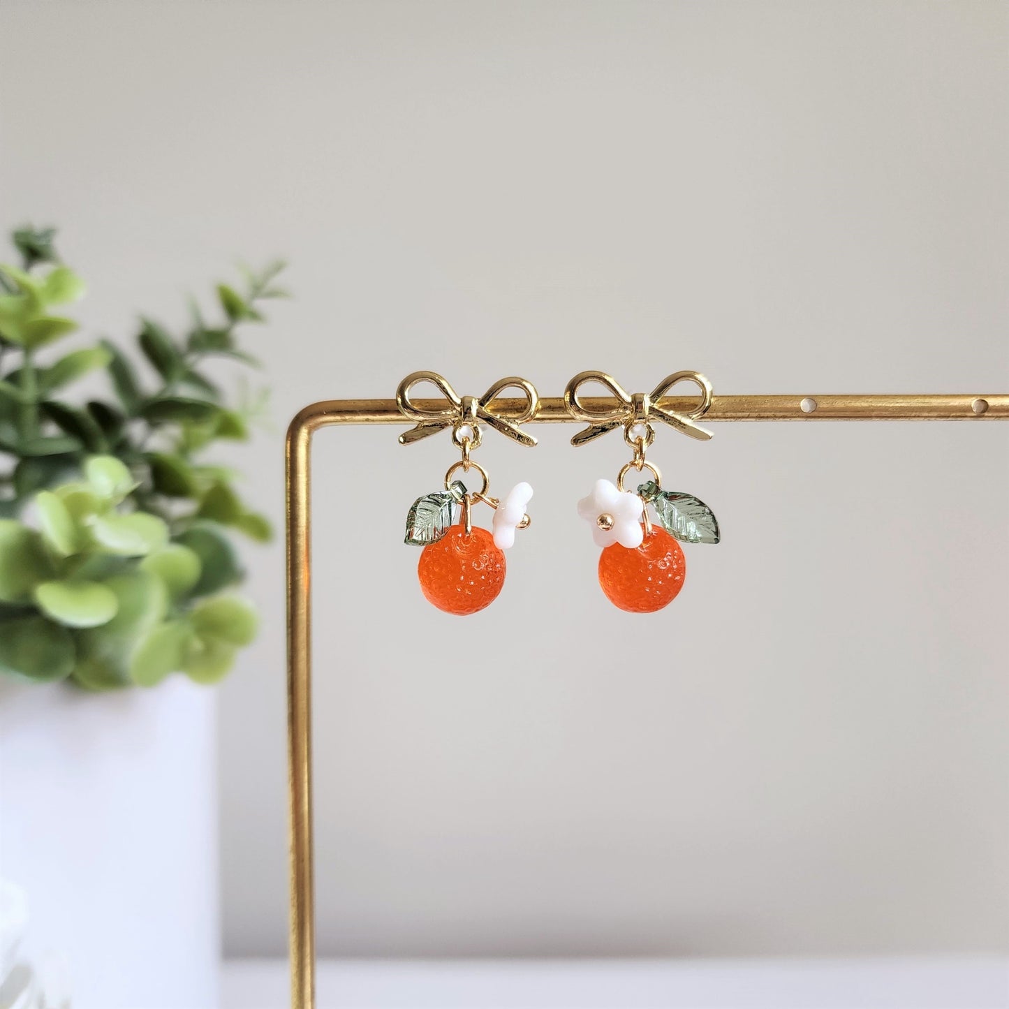 Orange earrings, Czech glass orange earrings, fruit dangle earrings