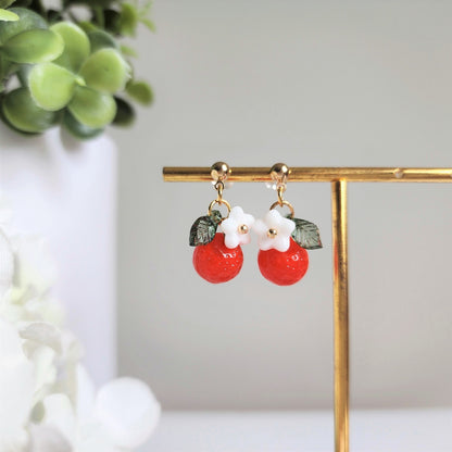 Orange earrings, Czech glass orange earrings, fruit dangle earrings