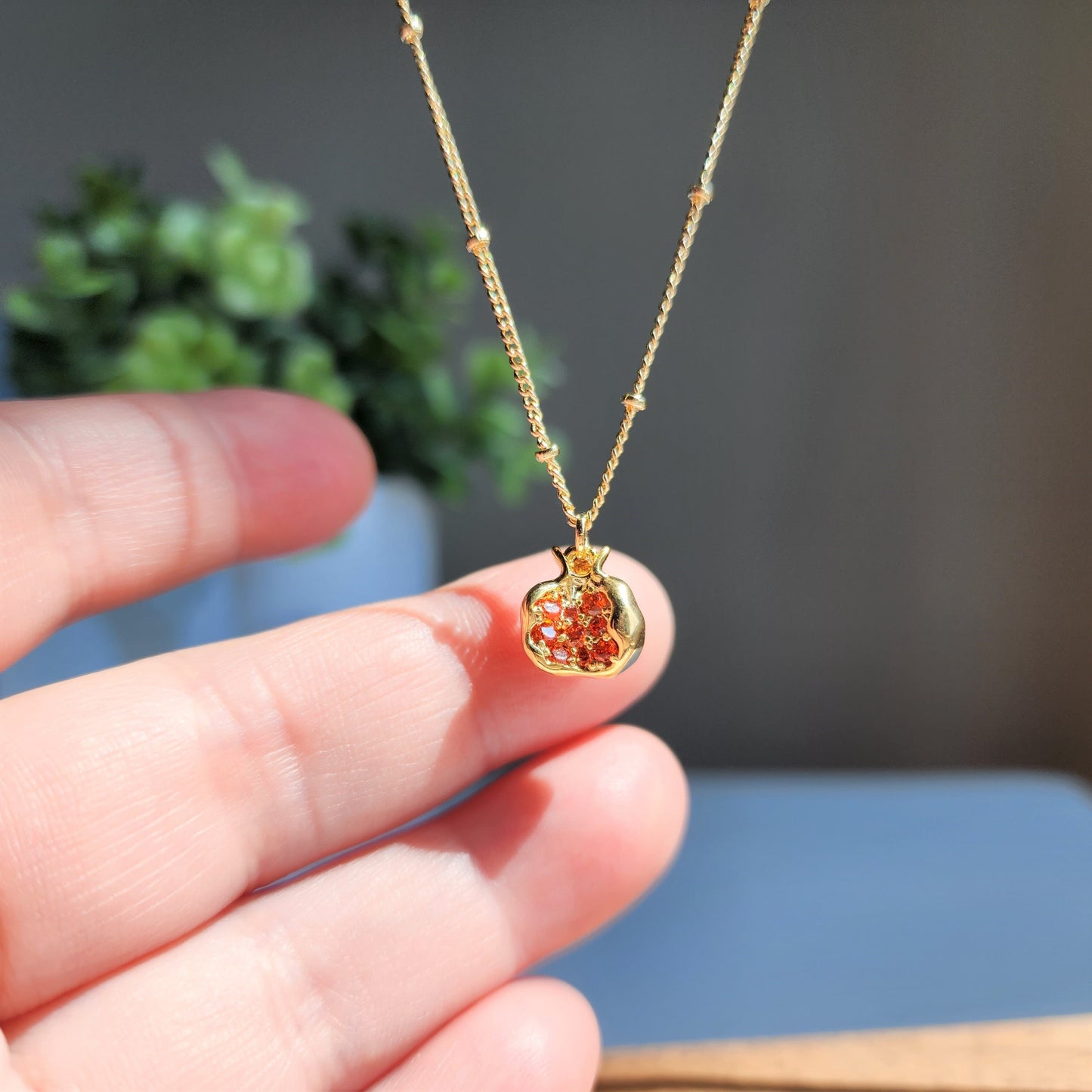 Gold pomegranate necklace, pomegranate fruit necklace, Food necklace, gift for her