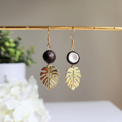 Coconut earrings, Hand painted ceramic coconut dangle earrings, Fruit earrings, Food earrings