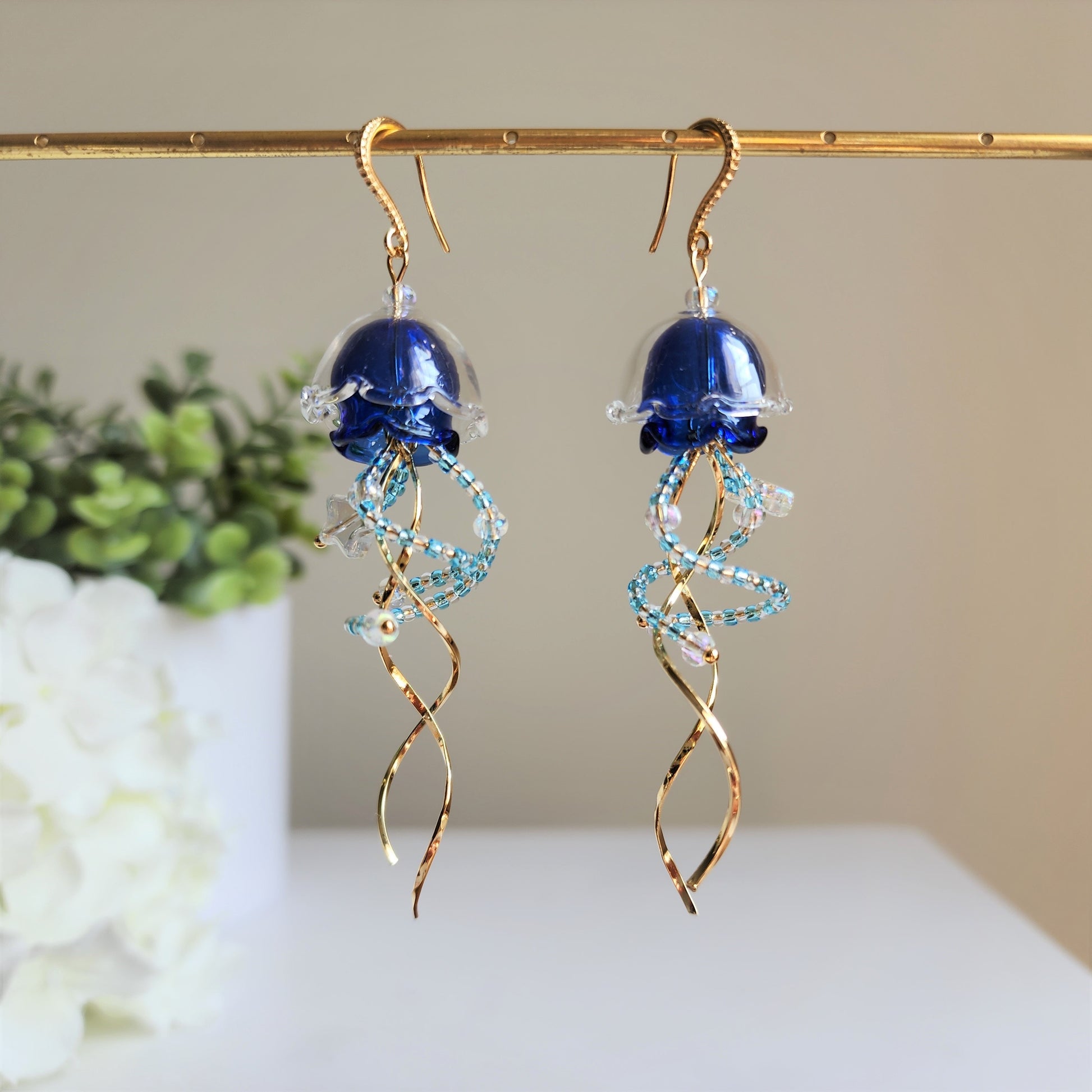 Sparkling Jellyfish earrings, Japanese jelly dangle earrings, sea animal earrings, gift for her
