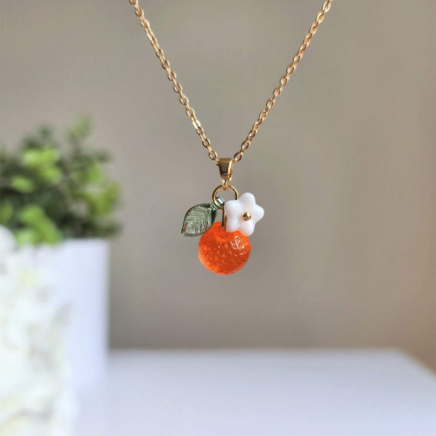 Orange necklace, Glass orange necklace, gift for her