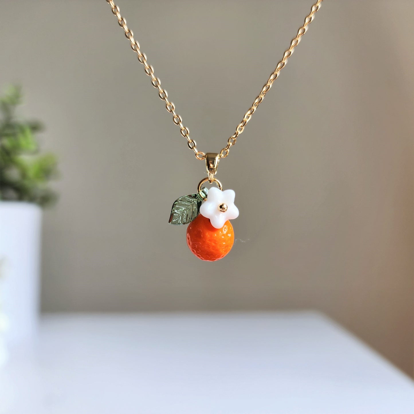 Orange necklace, Glass orange necklace, gift for her