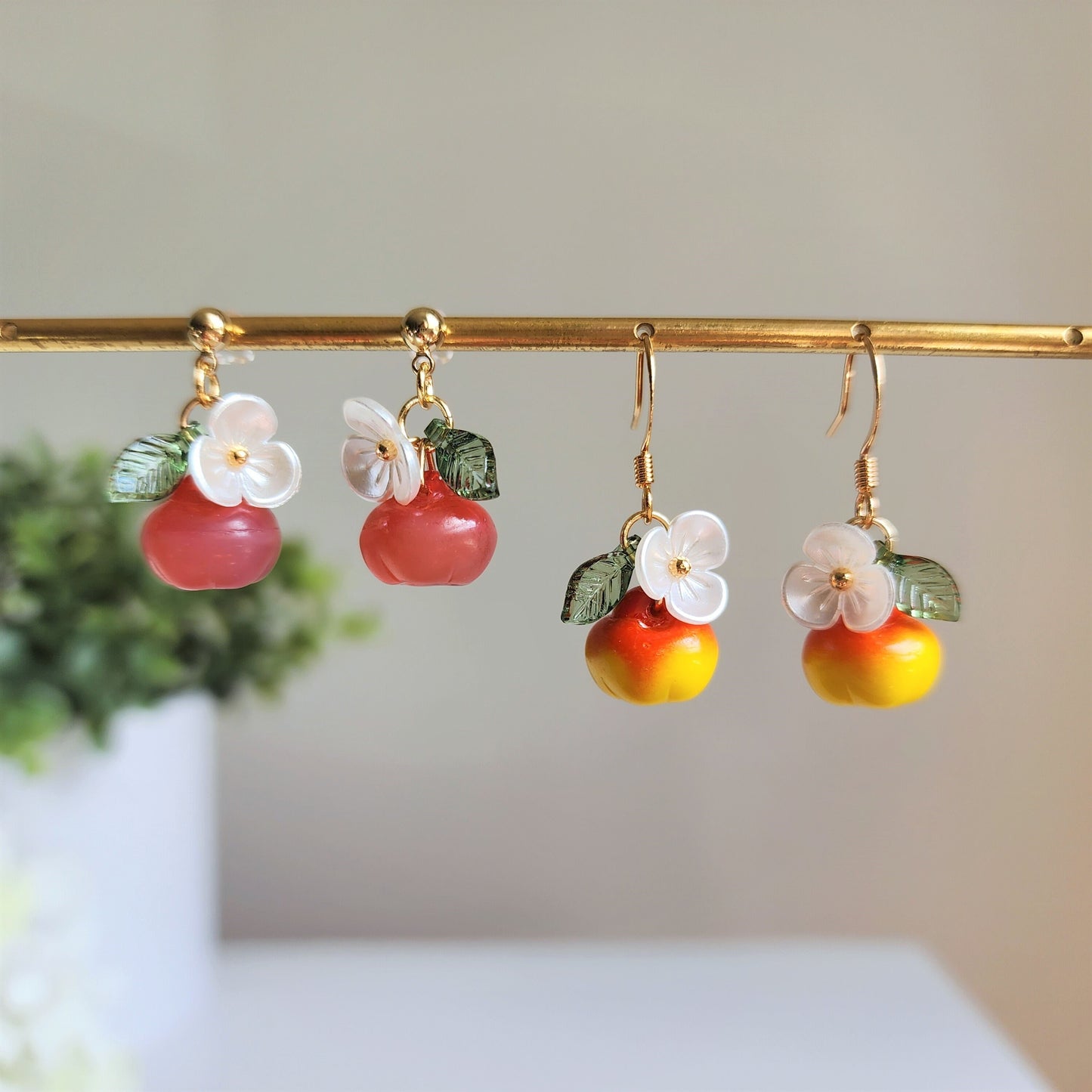 Apple earrings, Glass apple dangle earrings, Fruit earrings, Food earrings, Gift for her