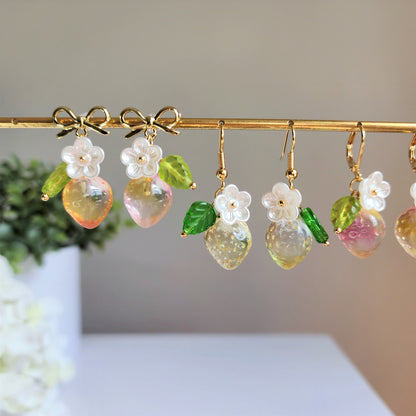 Strawberry earrings, Big glass strawberry dangle earrings, Fruit earrings, Food earrings