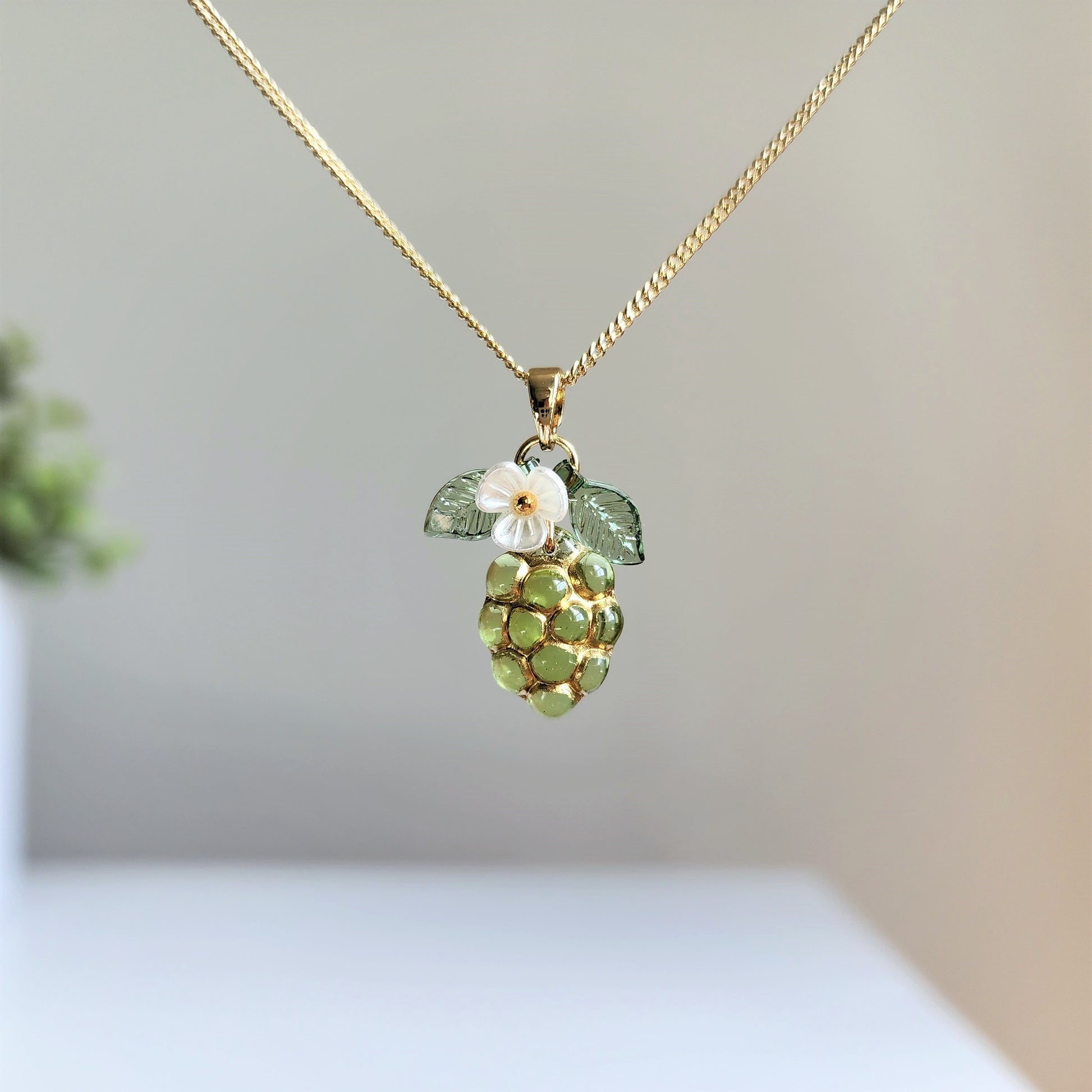 Gold decor transparent grape necklace, Fruit grape necklace, Food necklace, Gift for her