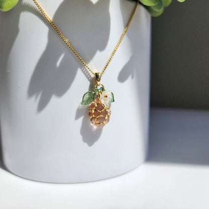 Gold decor transparent grape necklace, Fruit grape necklace, Food necklace, Gift for her