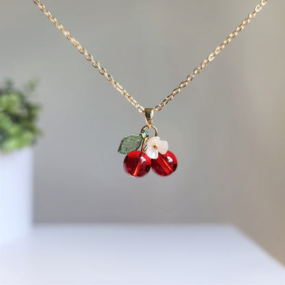 Cherry necklace, sweet cherry necklace, cute gold plated necklace, fruit necklace, food necklace