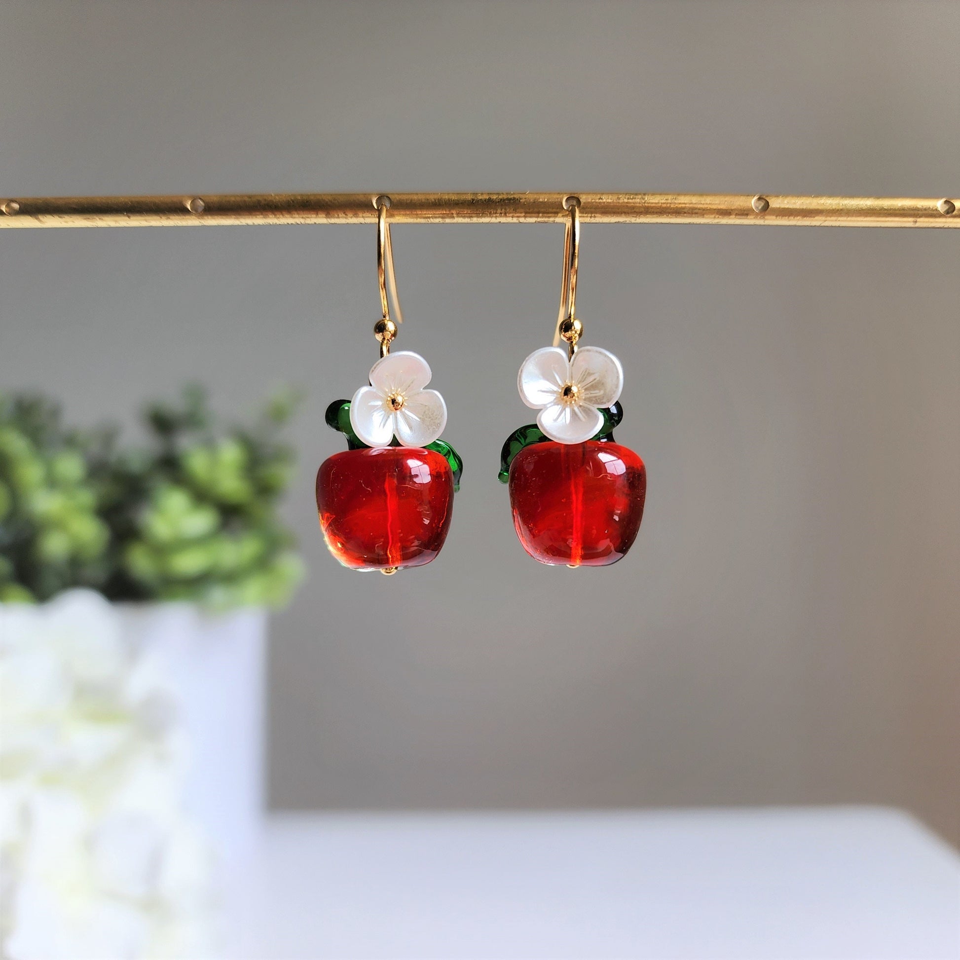 Big apple earrings, red apple dangle earrings, fruit earrings, gift for her