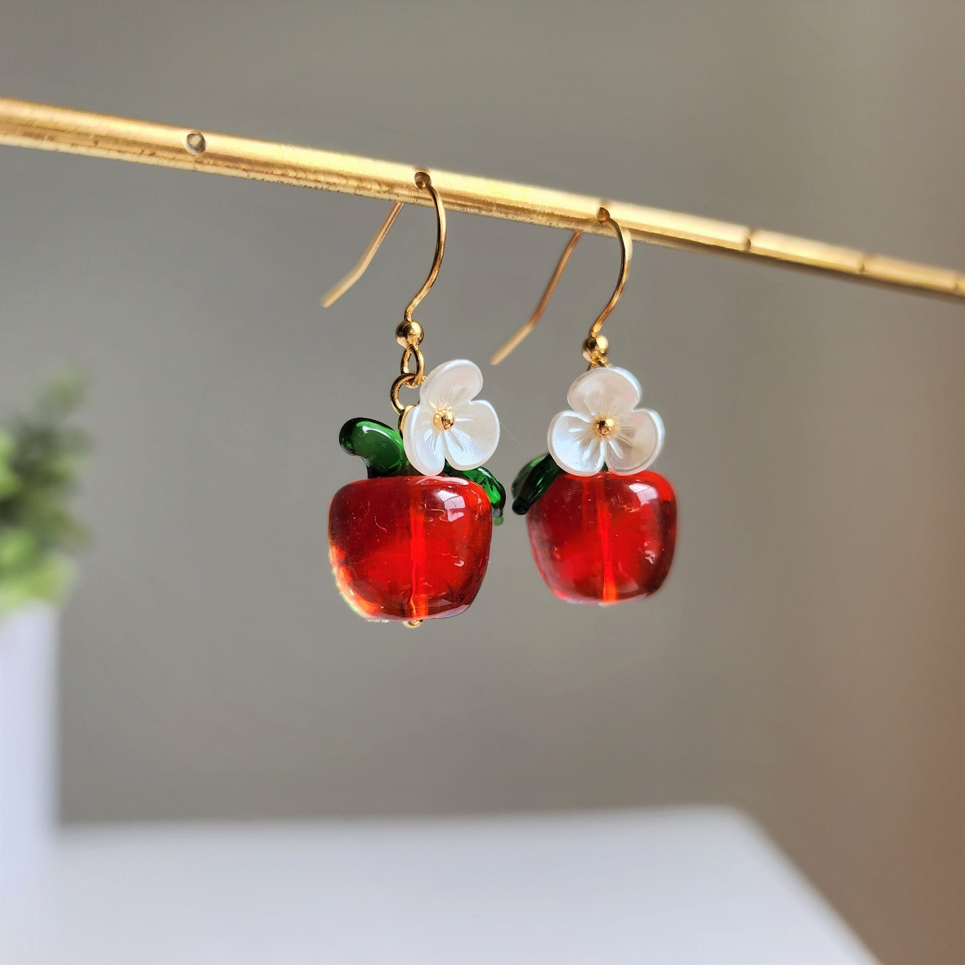 Big apple earrings, red apple dangle earrings, fruit earrings, gift for her