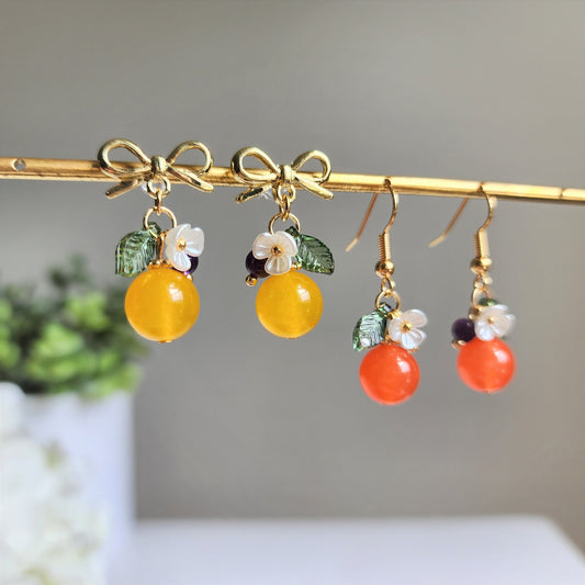 Jade Orange earrings, Natural Jade orange dangle earrings, food earrings, fruit earrings, Gift for her