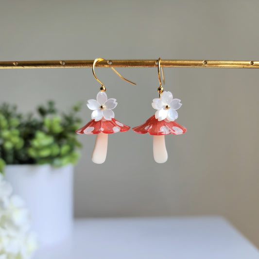 Mushroom umbrella earrings, food earrings, gift for her