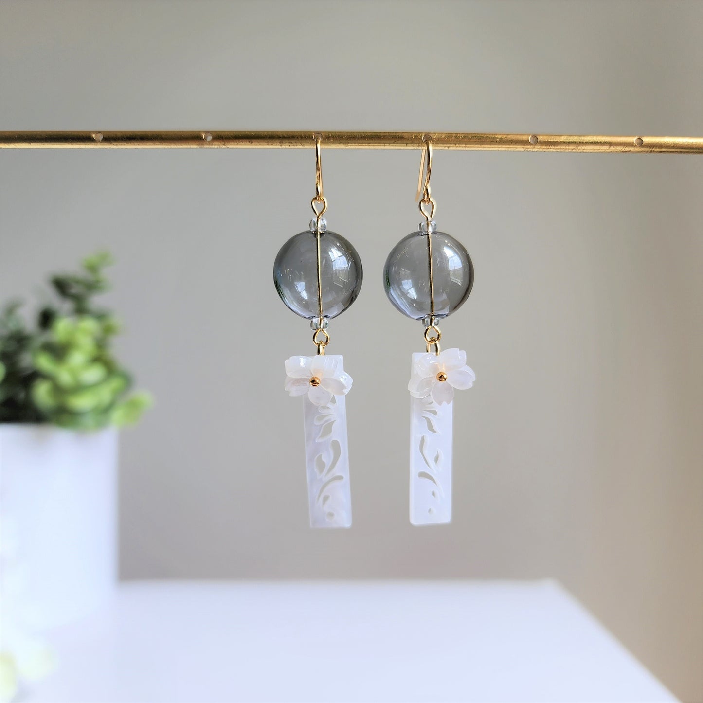 Wind chime earrings, Oriental bubble flower wind chime dangle earrings, gift for her