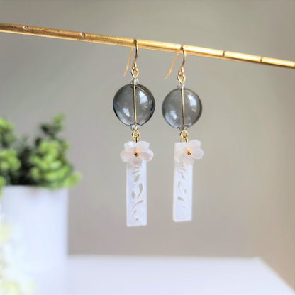 Wind chime earrings, Oriental bubble flower wind chime dangle earrings, gift for her