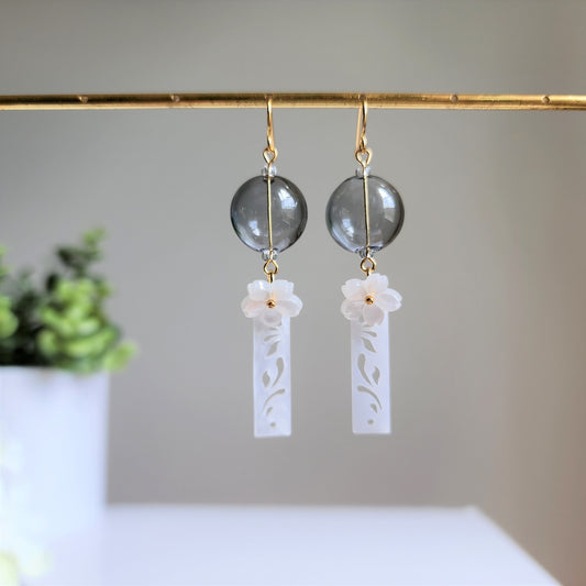 Wind chime earrings, Oriental bubble flower wind chime dangle earrings, gift for her