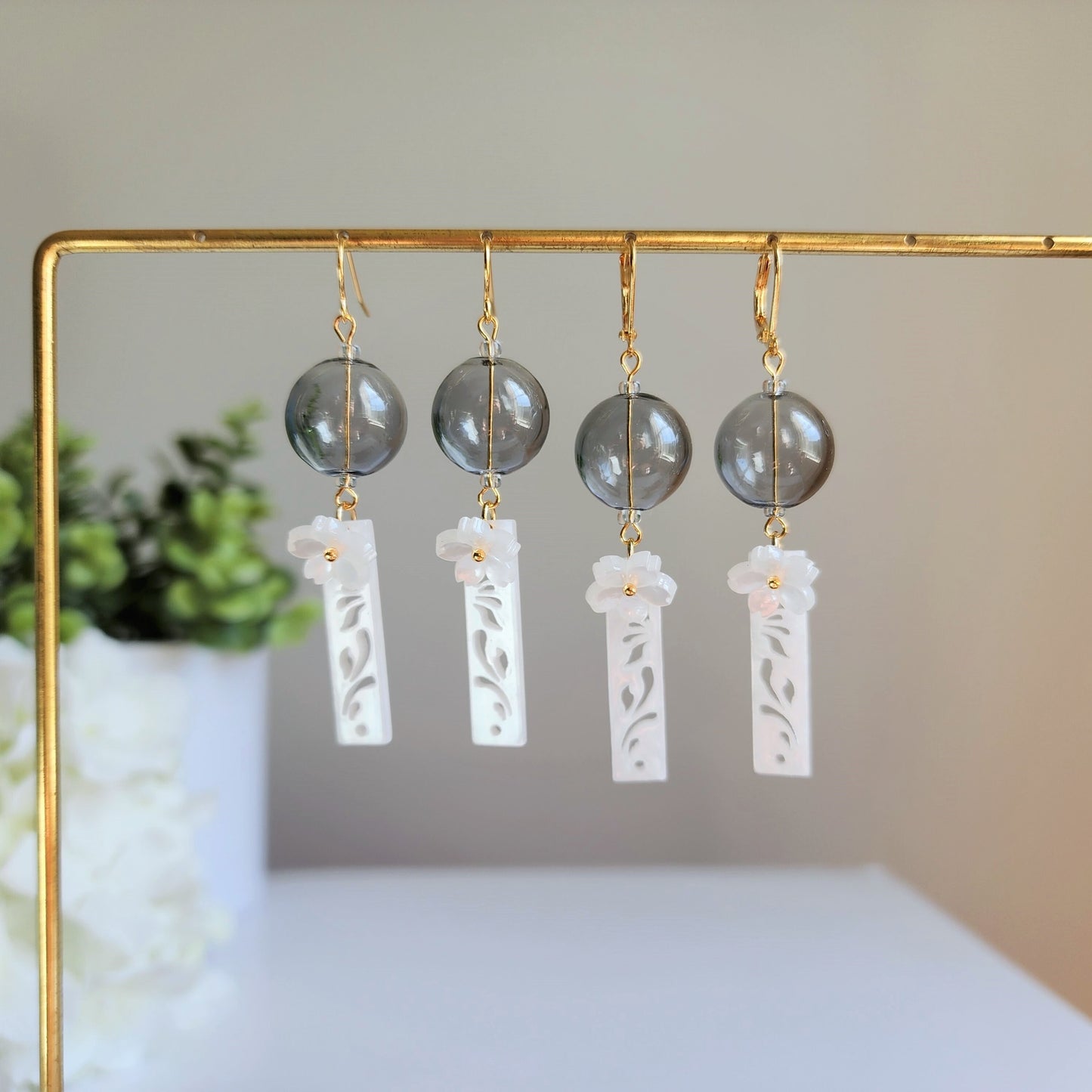 Wind chime earrings, Oriental bubble flower wind chime dangle earrings, gift for her