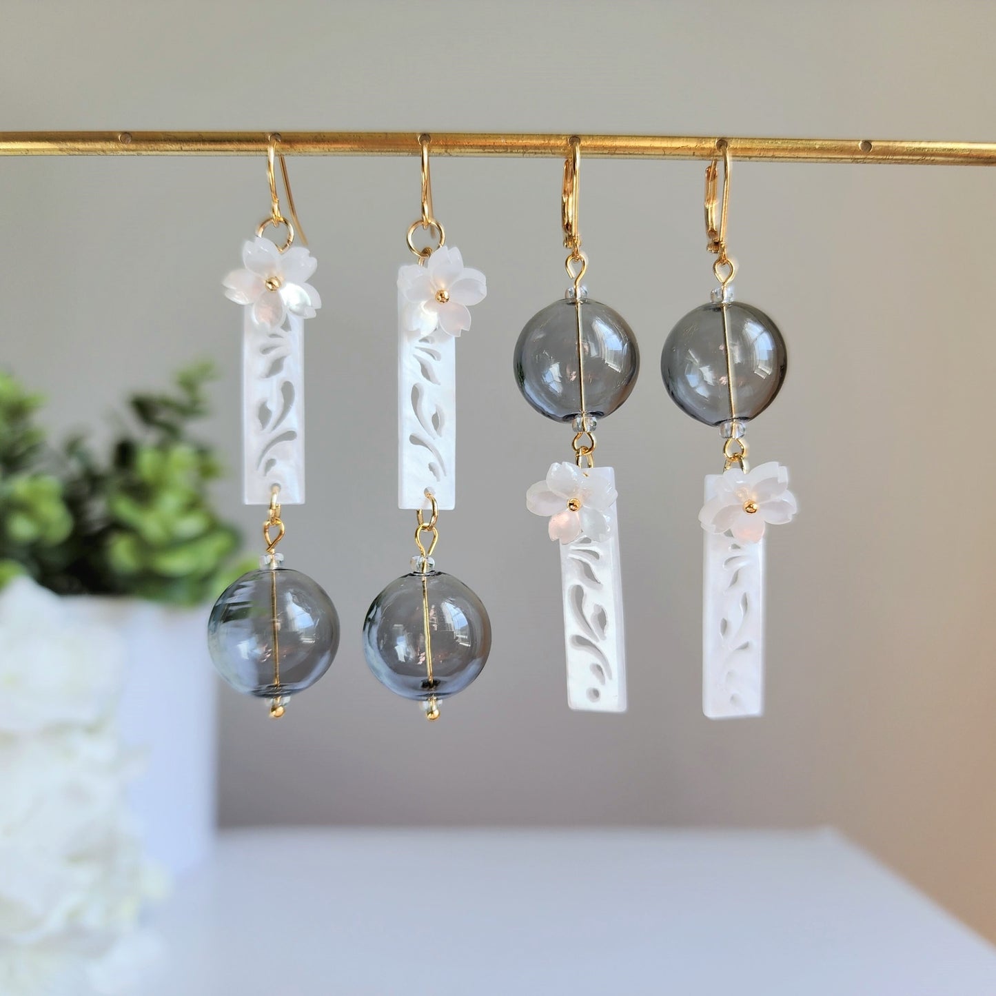 Wind chime earrings, Oriental bubble flower wind chime dangle earrings, gift for her