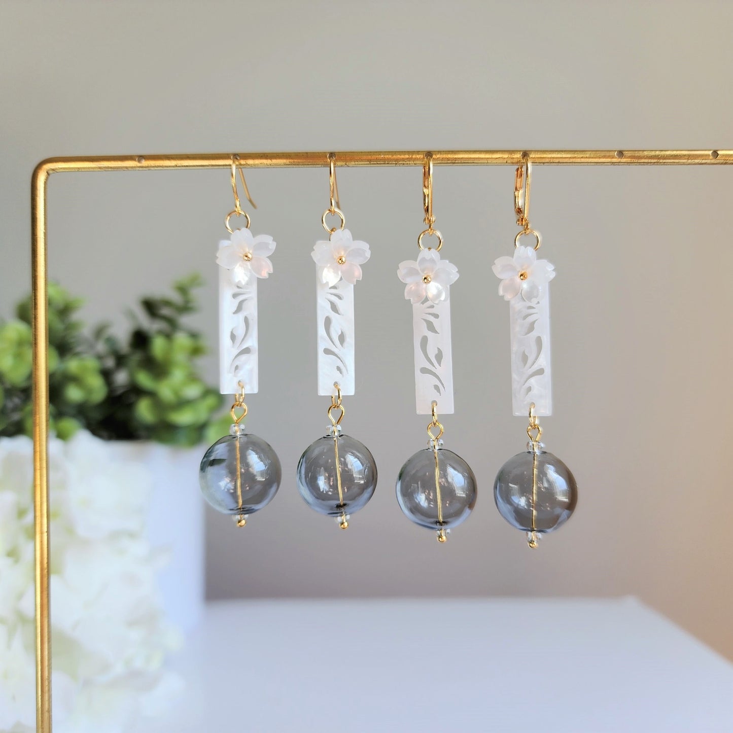 Wind chime earrings, Oriental bubble flower wind chime dangle earrings, gift for her