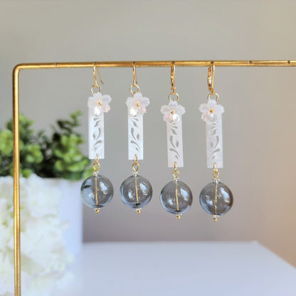 Wind chime earrings, Oriental bubble flower wind chime dangle earrings, gift for her