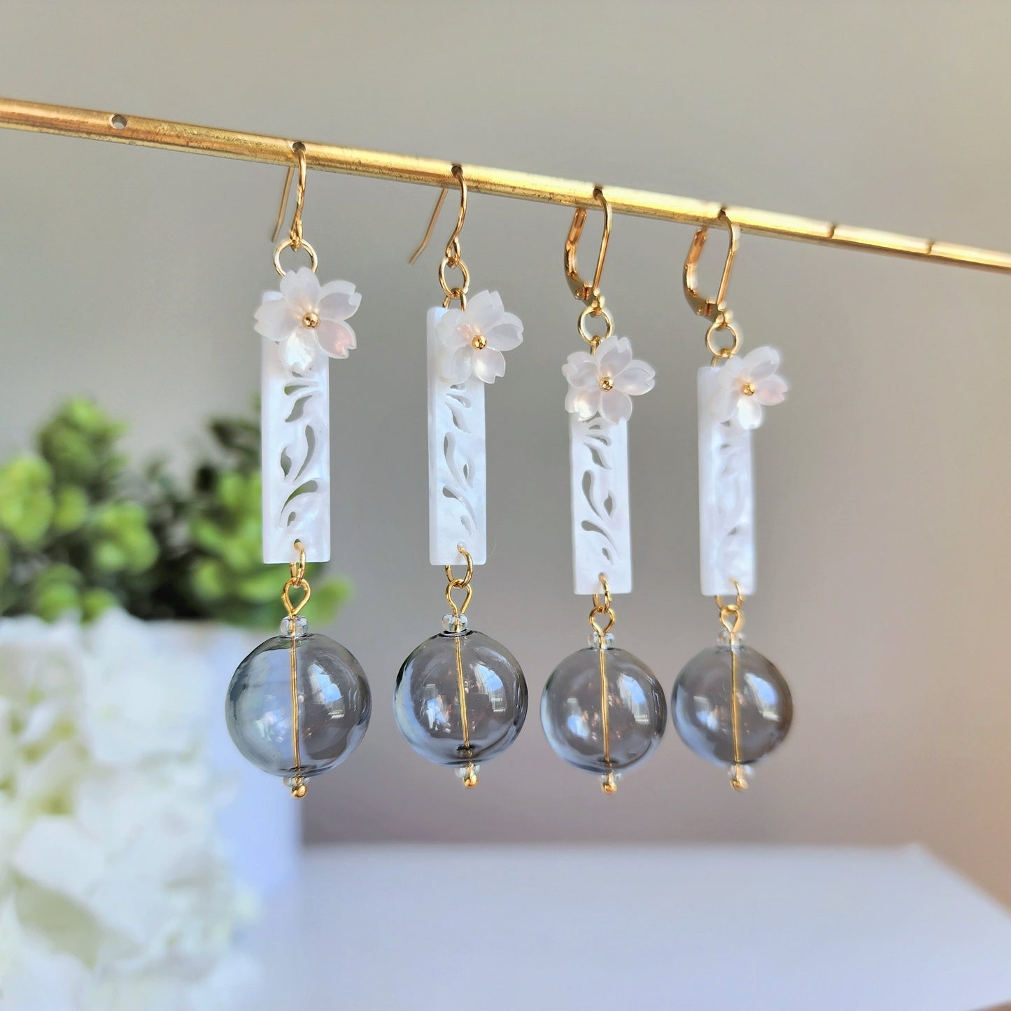 Wind chime earrings, Oriental bubble flower wind chime dangle earrings, gift for her