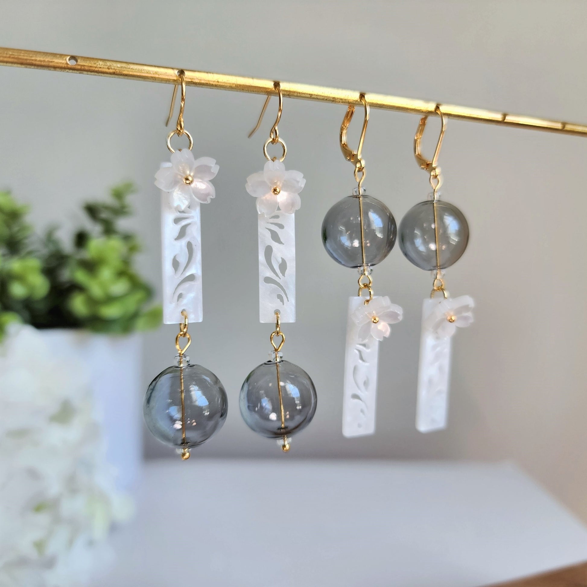 Wind chime earrings, Oriental bubble flower wind chime dangle earrings, gift for her