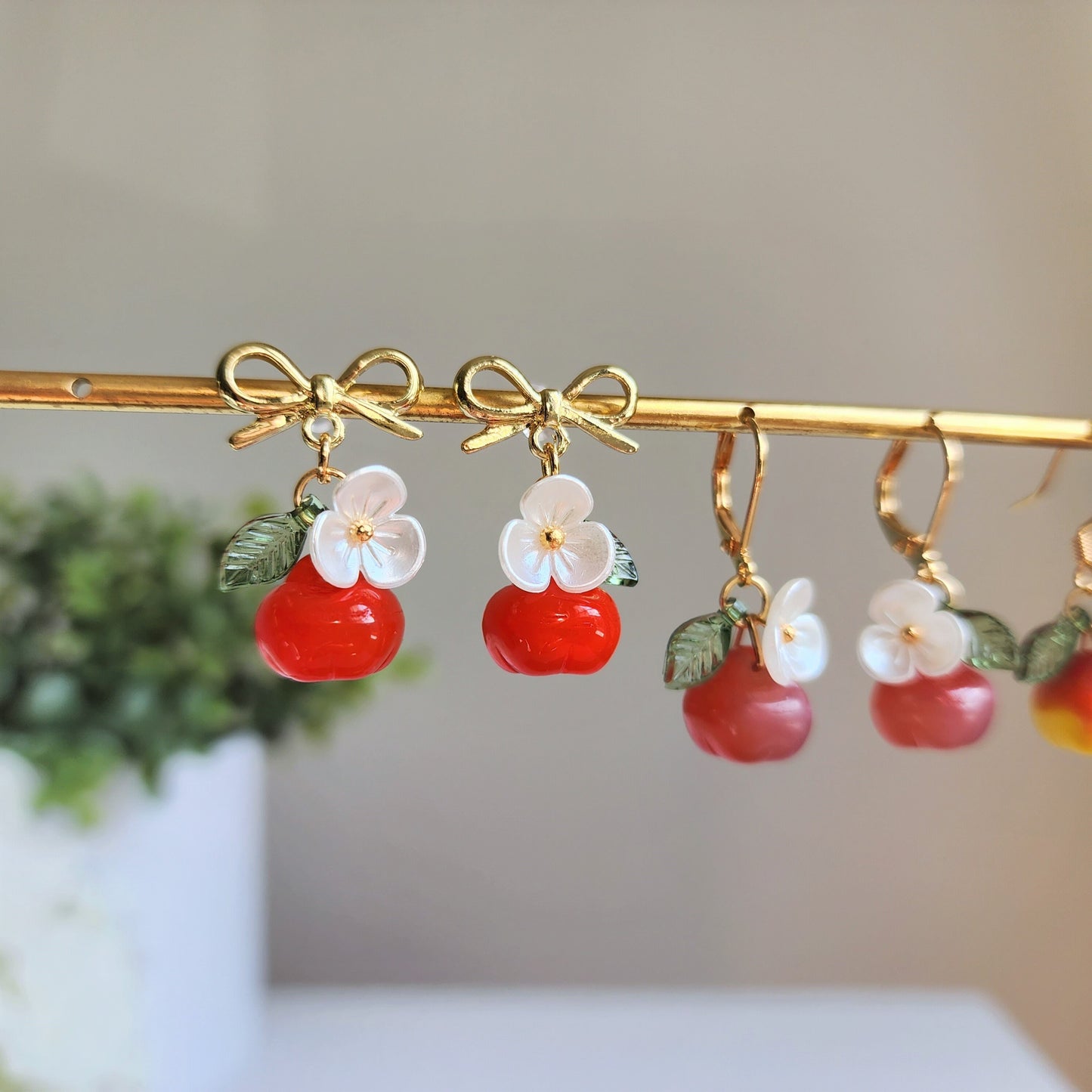 Apple earrings, Glass apple dangle earrings, Fruit earrings, Food earrings, Gift for her