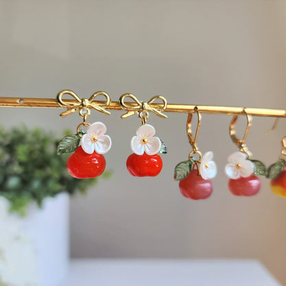 Apple earrings, Glass apple dangle earrings, Fruit earrings, Food earrings, Gift for her