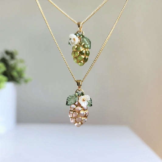 Gold decor transparent grape necklace, Fruit grape necklace, Food necklace, Gift for her