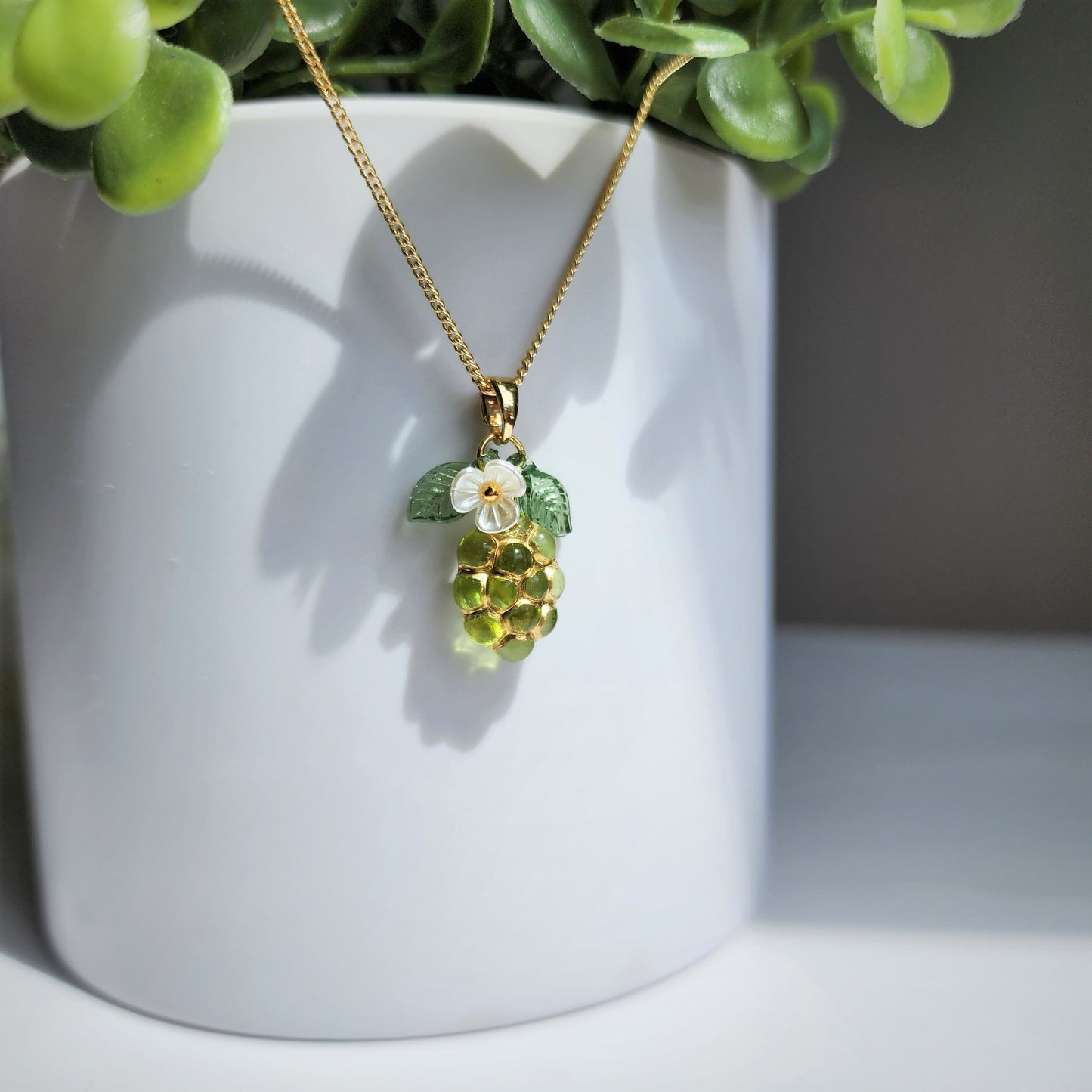 Gold decor transparent grape necklace, Fruit grape necklace, Food necklace, Gift for her