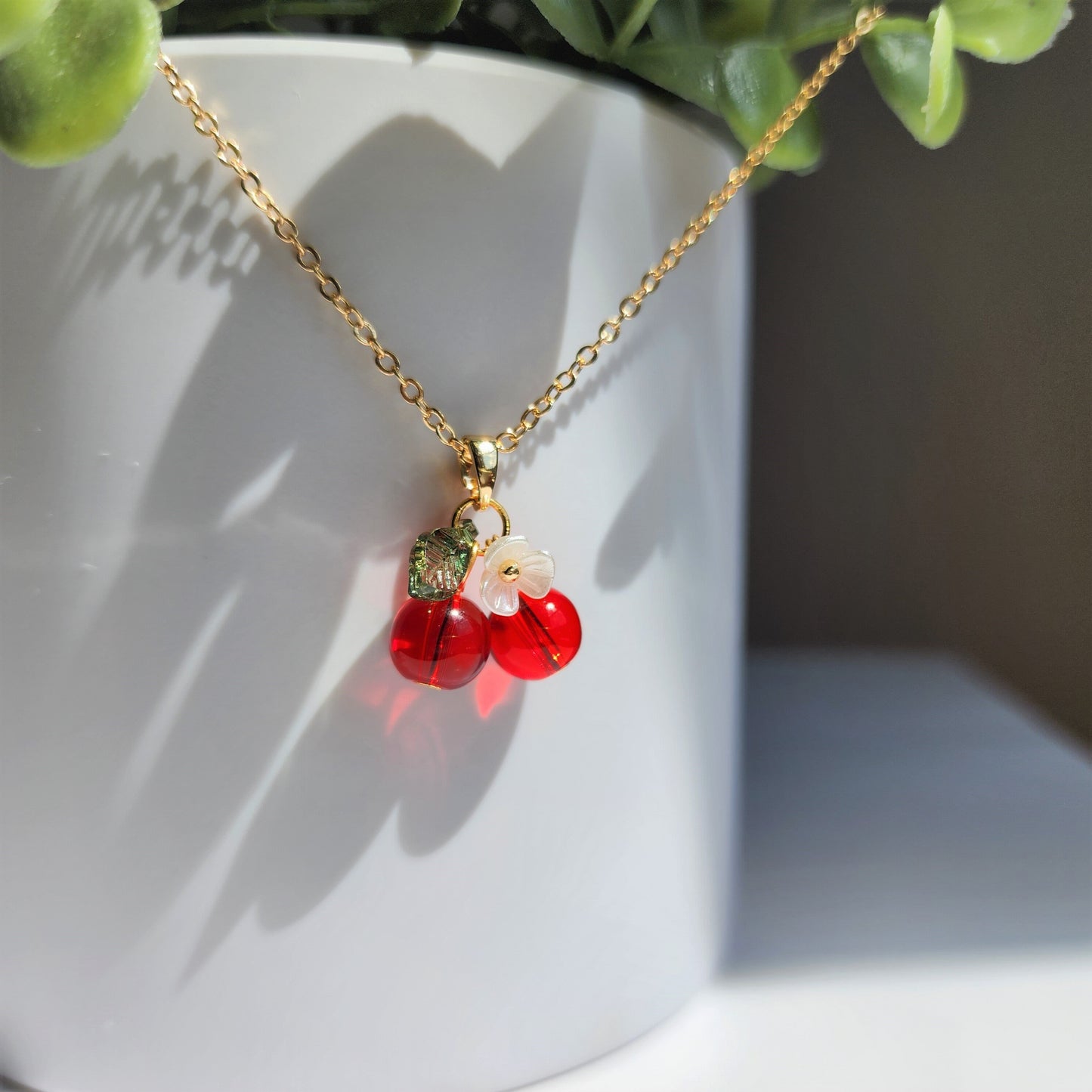 Cherry necklace, sweet cherry necklace, cute gold plated necklace, fruit necklace, food necklace