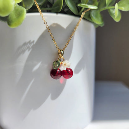 Cherry necklace, sweet cherry necklace, cute gold plated necklace, fruit necklace, food necklace