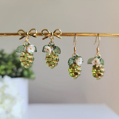 Transparent grape earrings, Gold decor grape earrings, Fruit earrings, Food earrings, Gift for her