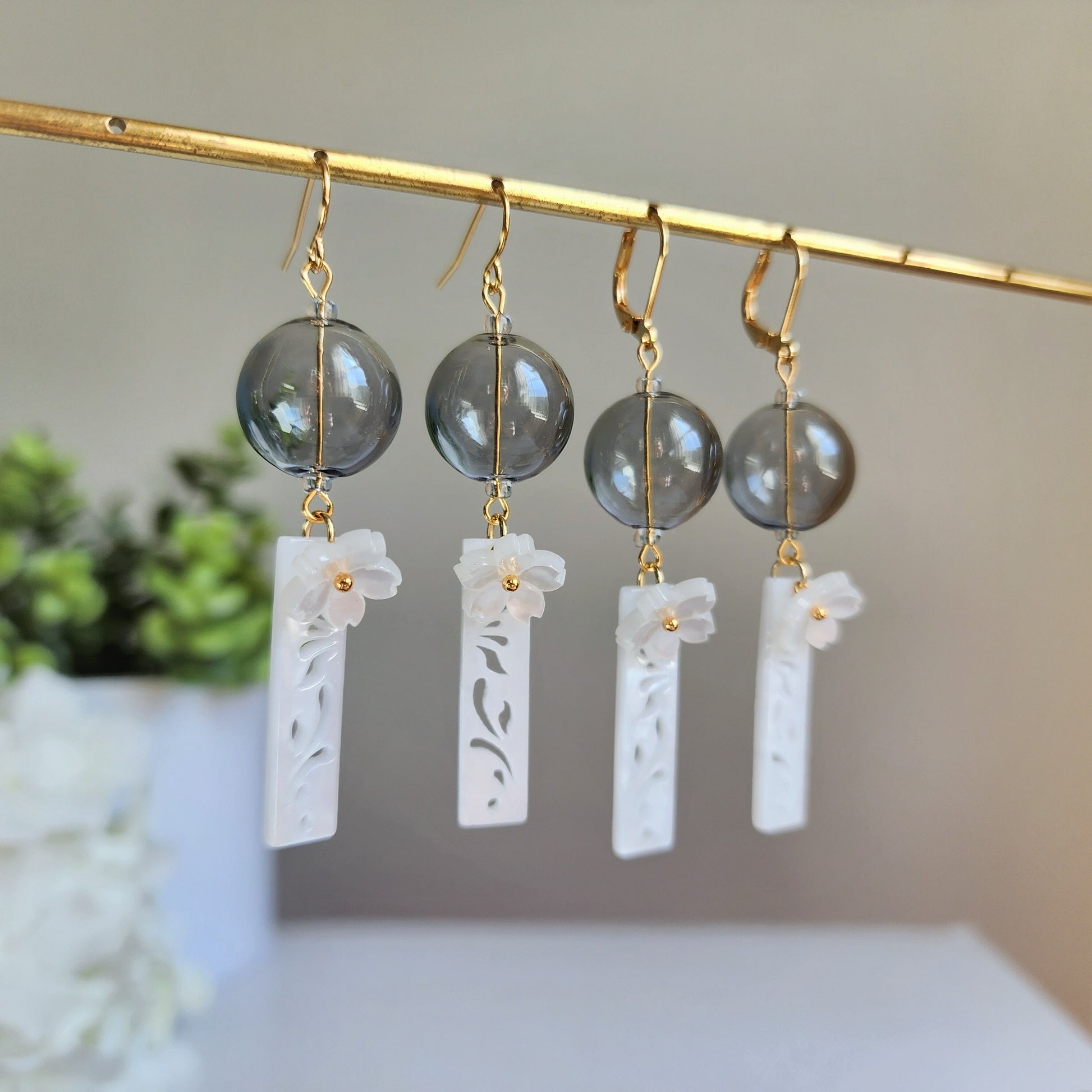 Wind chime earrings, Oriental bubble flower wind chime dangle earrings, gift for her