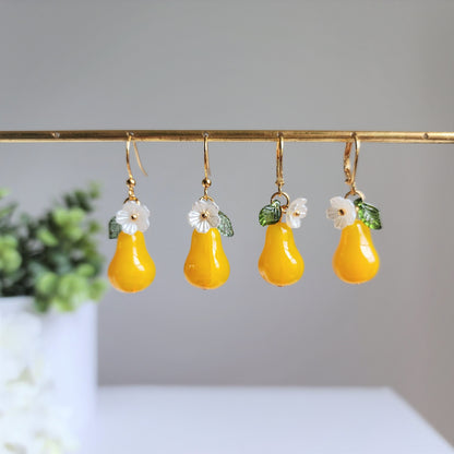 Large pear earrings, Glass fruit pear dangle earrings, Food earrings, gift for her