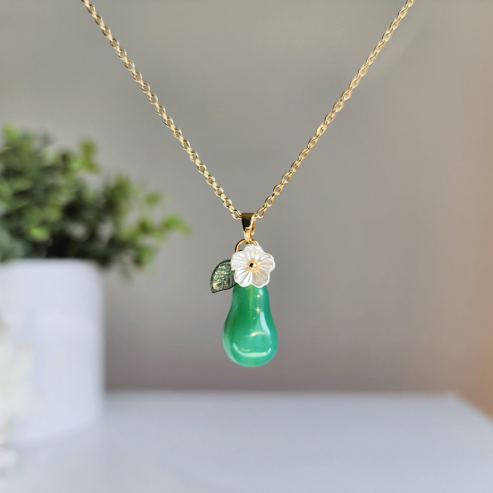 Large pear necklace, Fruit pear necklace, Food necklace, Gift for her