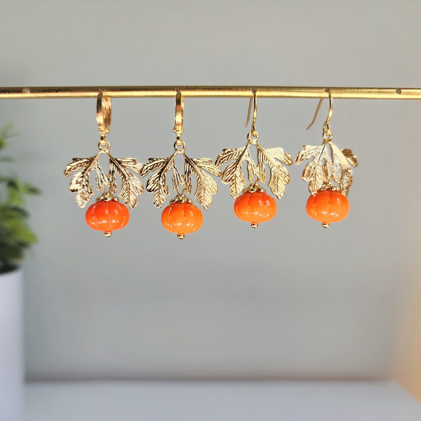 Glass Pumpkin earrings, Pumpkin food dangle earrings, Fall autumn food earrings, Halloween thanksgiving gift for her