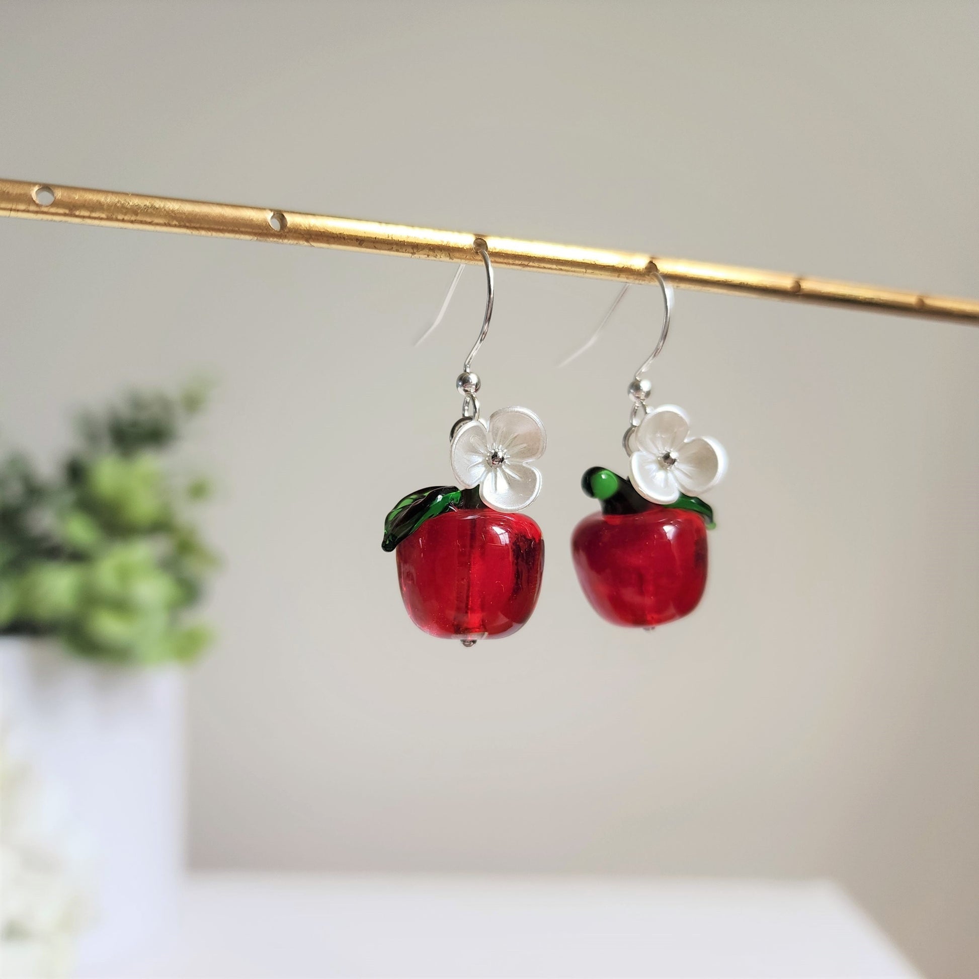 Big apple earrings, red apple dangle earrings, fruit earrings, gift for her