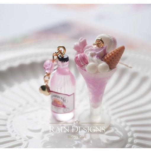 Sakura ice cream with sparkling water earrings, Cherry blossom sundae and pink sparkling water earrings, Food dangle earrings, Gift for her