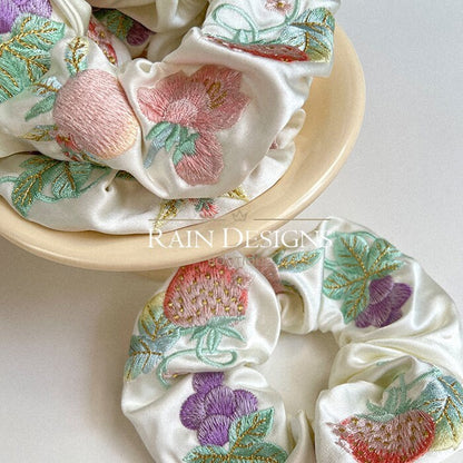 Fruit embroidery scrunchie,