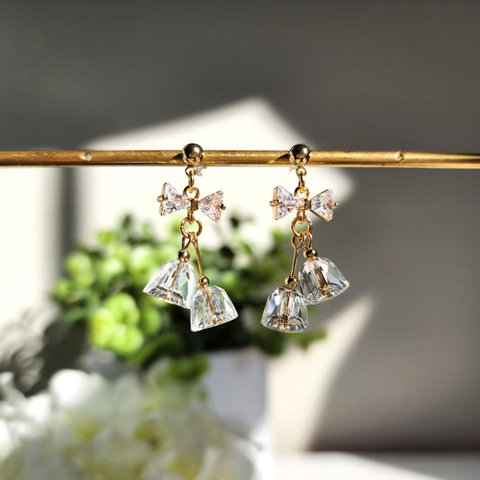 Christmas jingle bell earrings, Cute crystal bell dangle earrings