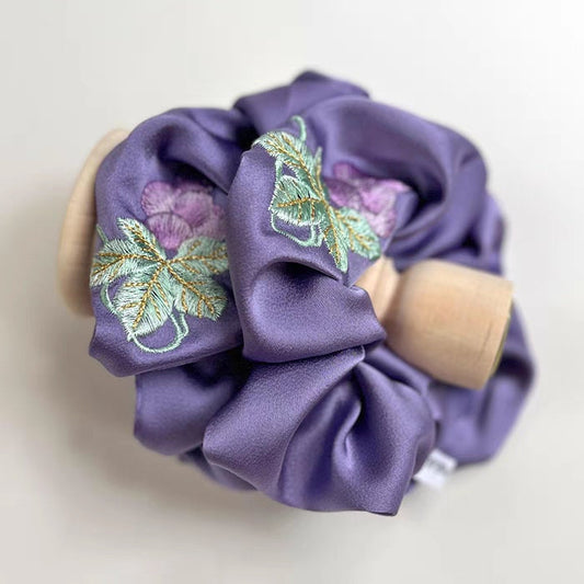 Grape embroidery scrunchies, Fruit grape scrunchie, Hair tie, Gift for her