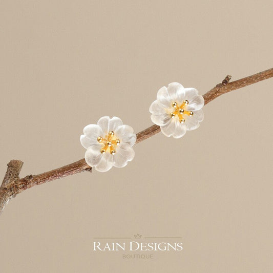 Flower in the rain S925 silver 18K stud earrings, Handmade crystal rain flower stud earrings, Gift for her