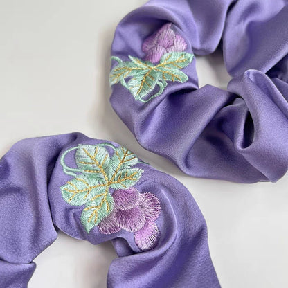 Grape embroidery scrunchies, Fruit grape scrunchie, Hair tie, Gift for her